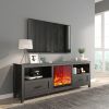 70.08 Inch Length Black TV Stand for Living Room and Bedroom, with 2 Drawers and 4 High-Capacity Storage Compartment,With fireplace