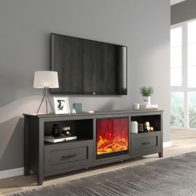 70.08 Inch Length Black TV Stand for Living Room and Bedroom, with 2 Drawers and 4 High-Capacity Storage Compartment,With fireplace