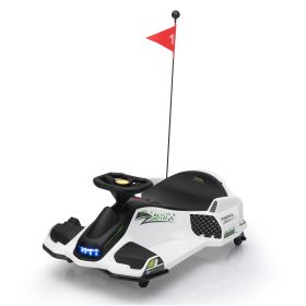 12V Kids Ride-On Drifting Car, Electric Go Kart w/ MP3, USB, LED Lights, High-Low Speed, Power Display, Protector