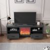70.08 Inch Length Black TV Stand for Living Room and Bedroom, with 2 Drawers and 4 High-Capacity Storage Compartment,With fireplace